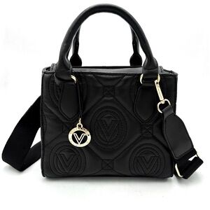 Valentino Orlandi Black Quilted Satchel with Gold Accents